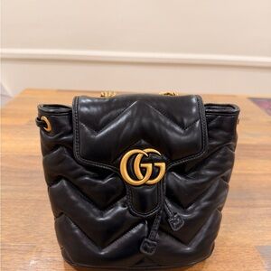 Gucci GG Marmont Matelasse Black Leather Backpack